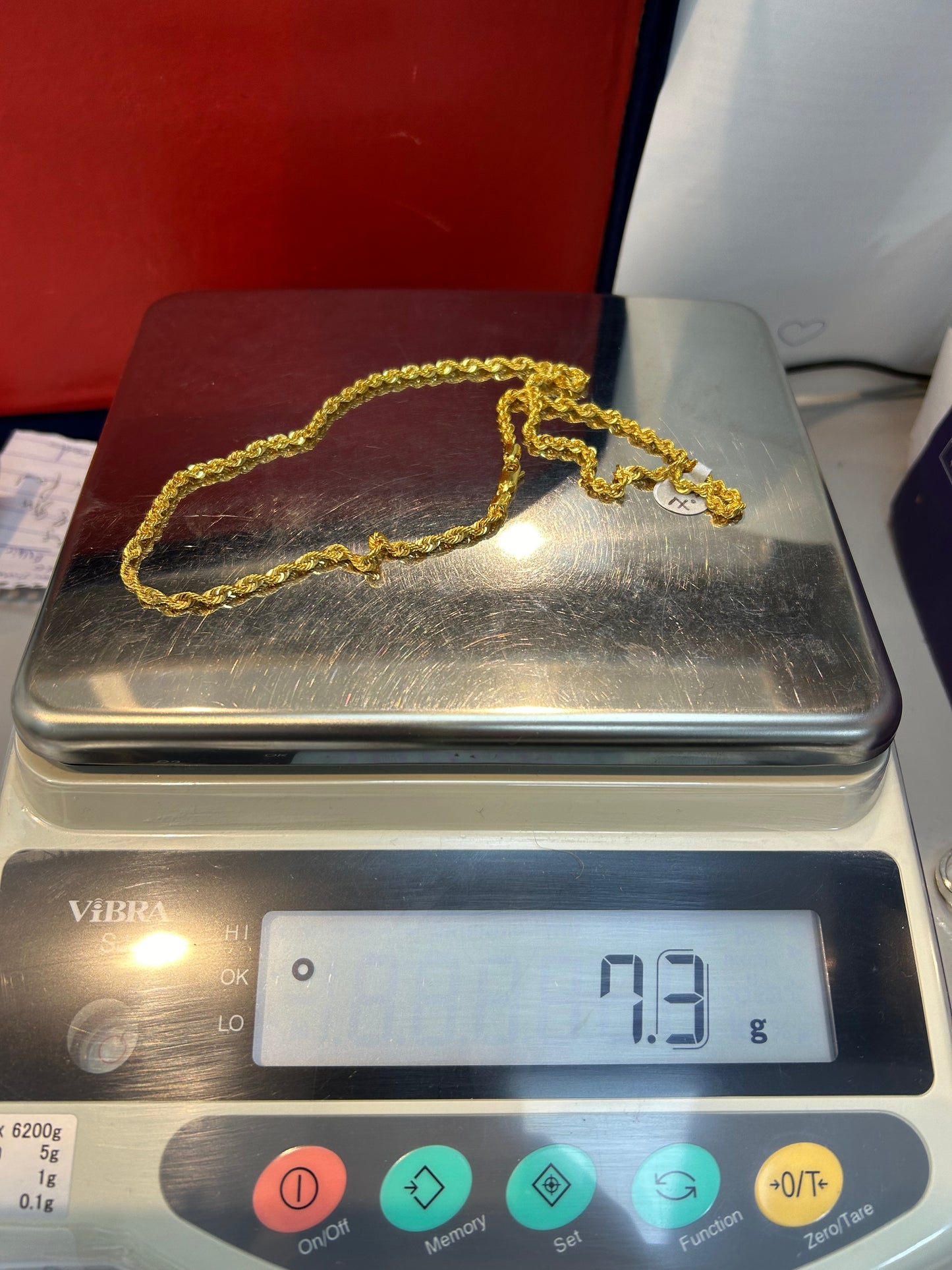 22ct Gold Hollow Rope Chain (7.3g, 20 Inches, Hallmarked)