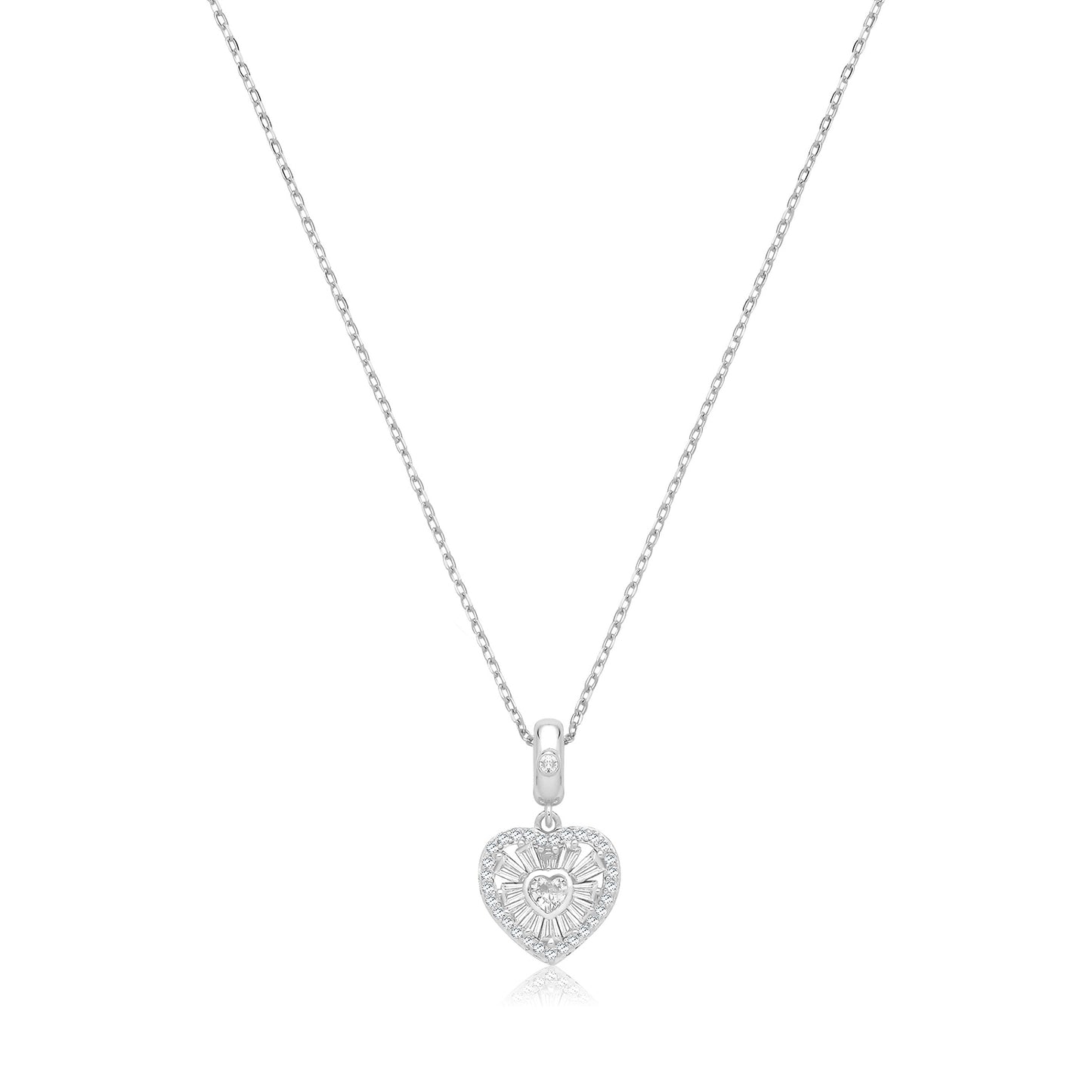 SILVER RH CZ HEART NECKLET 18 inch