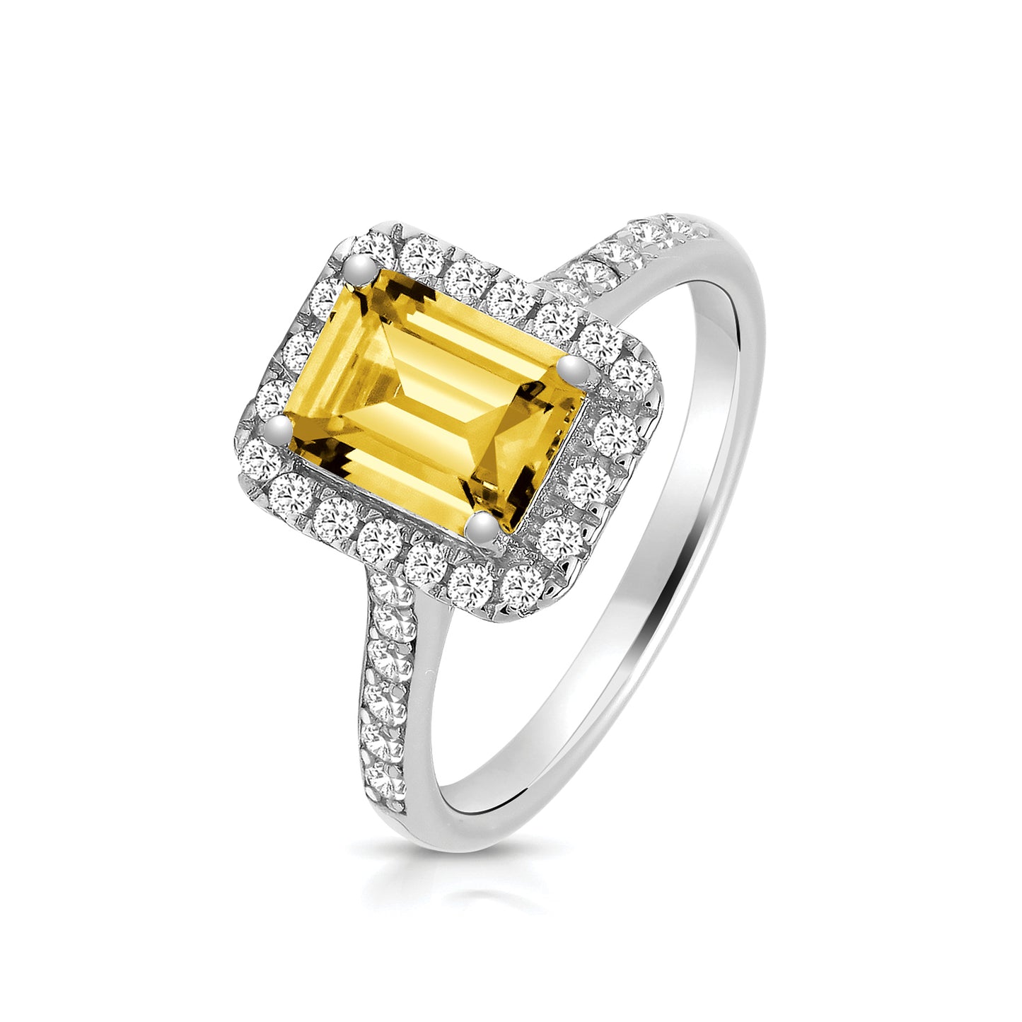 SILVER LGR CLAW SET EM CUT HALO STYLE YCZ RING RHODIUM PLATED