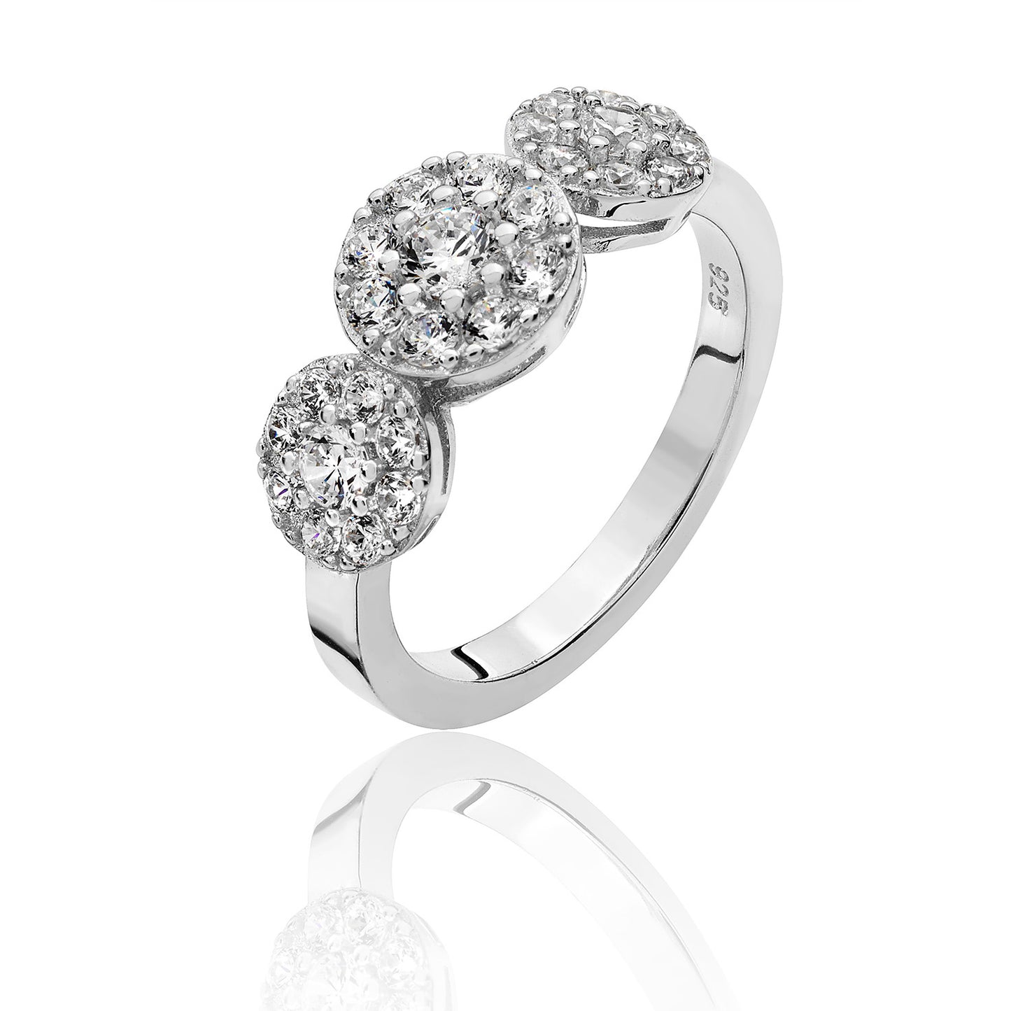 SILVER LRG TRPL CLUSTER CZ RING RHODIUM PLATED