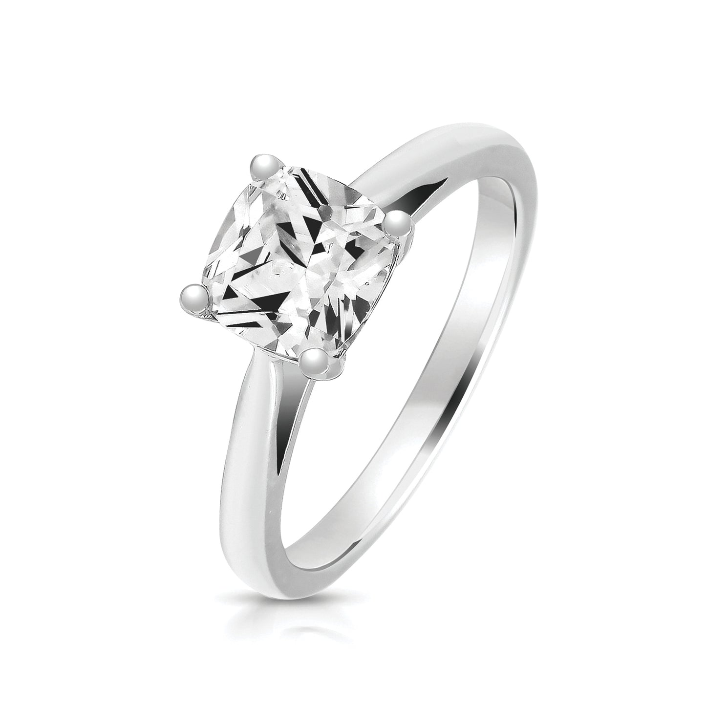 925 SILVER 4 CLAW SET 7MM CUSHION CZ RING RHODIUM PLATED