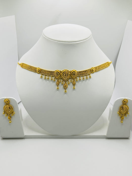 22ct Gold Bridal Choker Set – Necklace and Matching Earrings – 34.5g (Hallmarked)