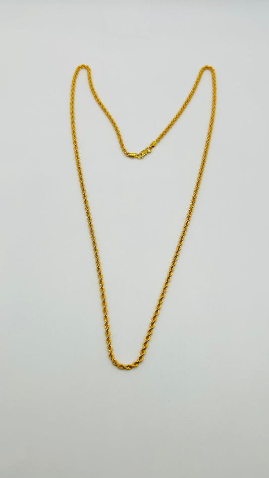 22ct Hollow Rope Chain – 20 Inch (3.5g, Hallmarked)