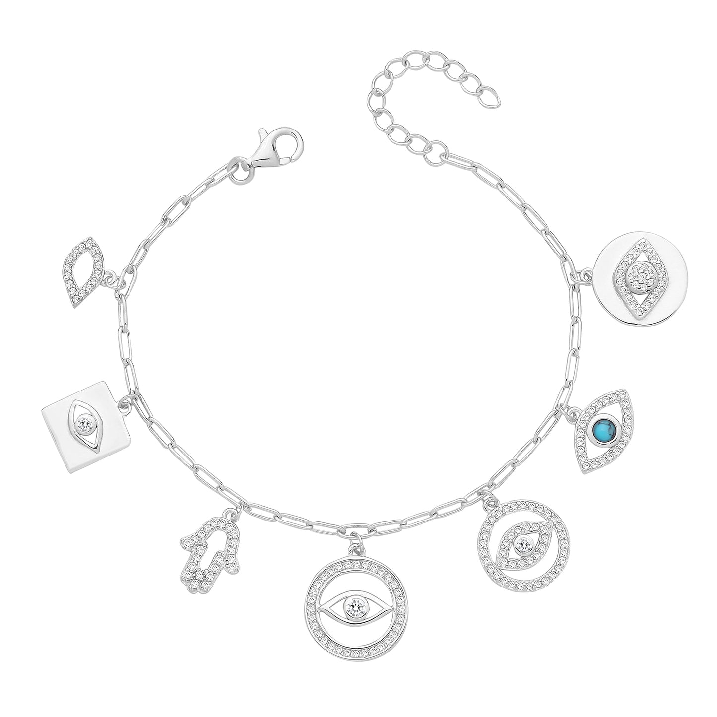 925 SILVER CZ EVIL EYES CHARM BRACELET