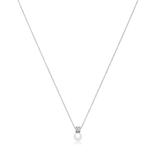 925 SILVER FRESH WATER PEARL/CZ NECKLET 6MM