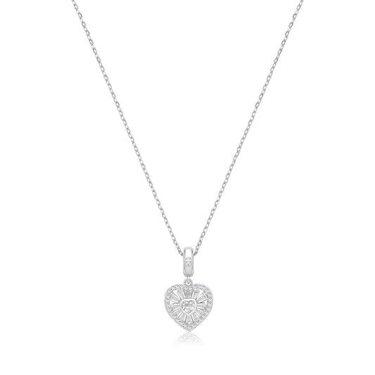 SILVER RH CZ HEART NECKLET 18 inch