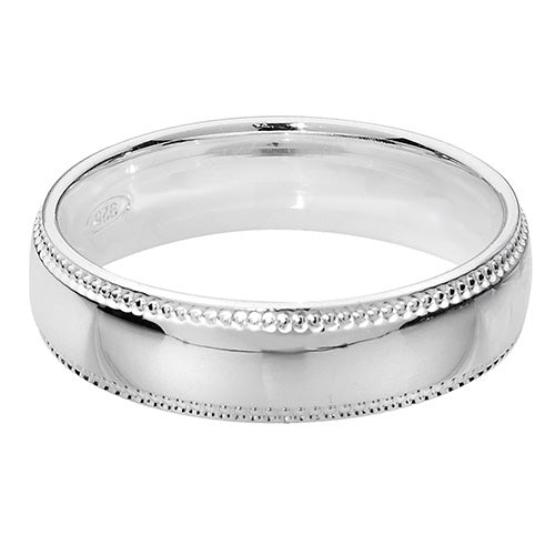925 SILVER WEDDING RING TRAD COURT MILLGRAIN 5MM