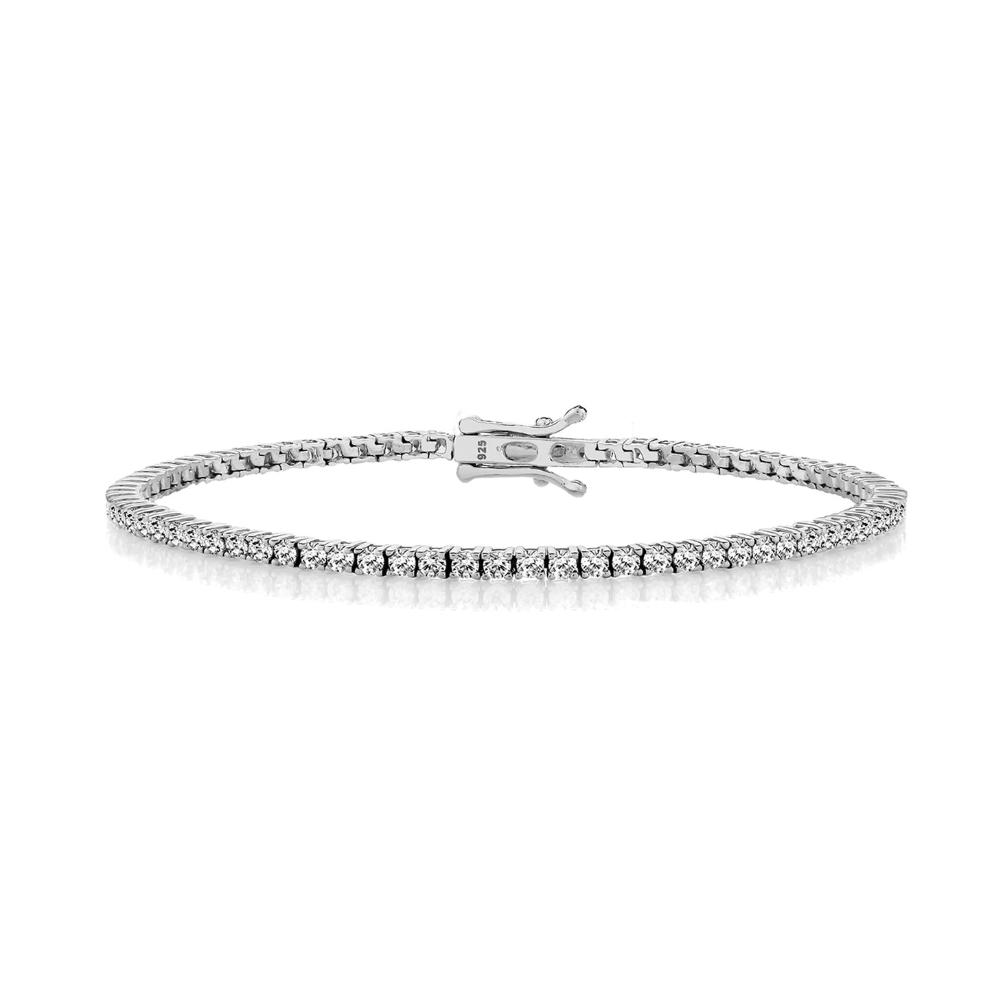 SILVER 2MM RND CLAW SET CZ LINE BRACELET TRIPLE PLATED (7 Inch)