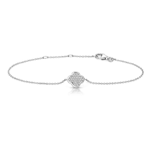 SILVER PAVE SET CLOVER SHAPE CZ BRACELET RHODIUM PLATED