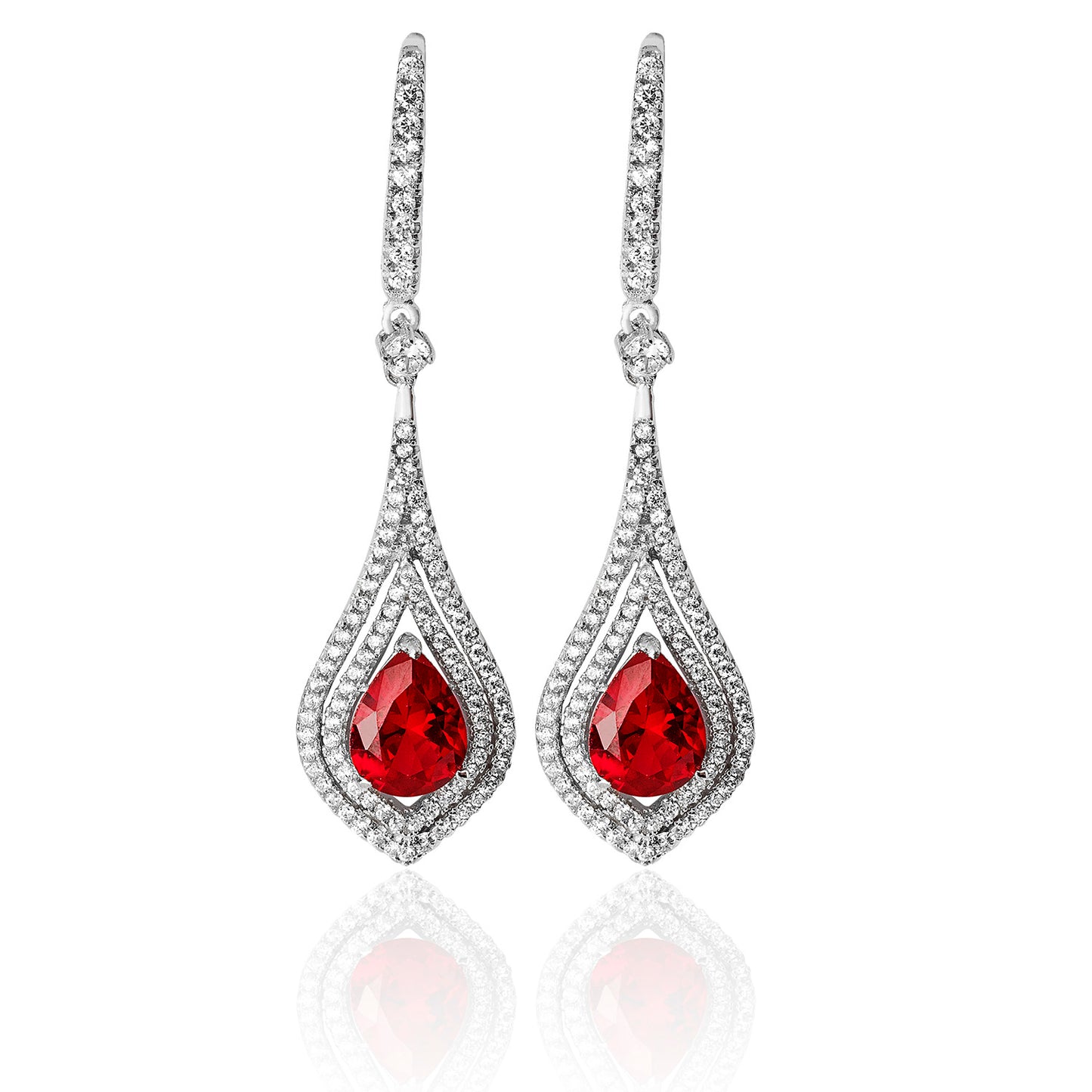 925 SILVER FANCY TEAR SHAPE CZ & RED DROPS
