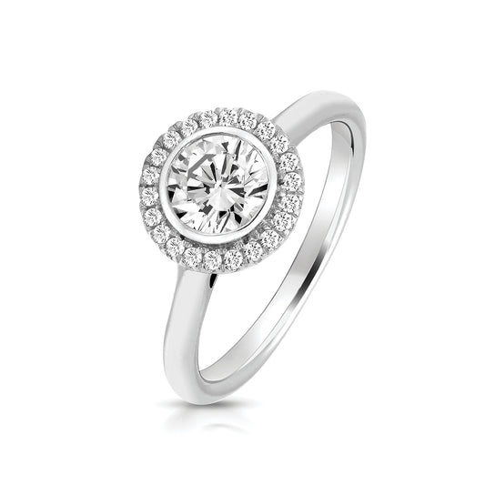 Silver (925) Halo Style Ring CZ Stones