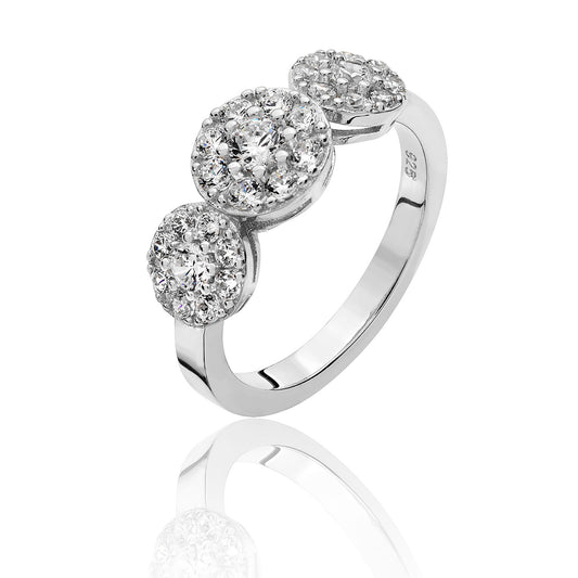 SILVER LRG TRPL CLUSTER CZ RING RHODIUM PLATED